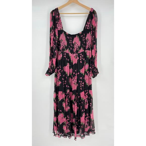 RIXO | Yas Shirred Midi Dress Blossom Pink Floral Chiffon 4XL 18 Plus Size - Picture 2 of 16